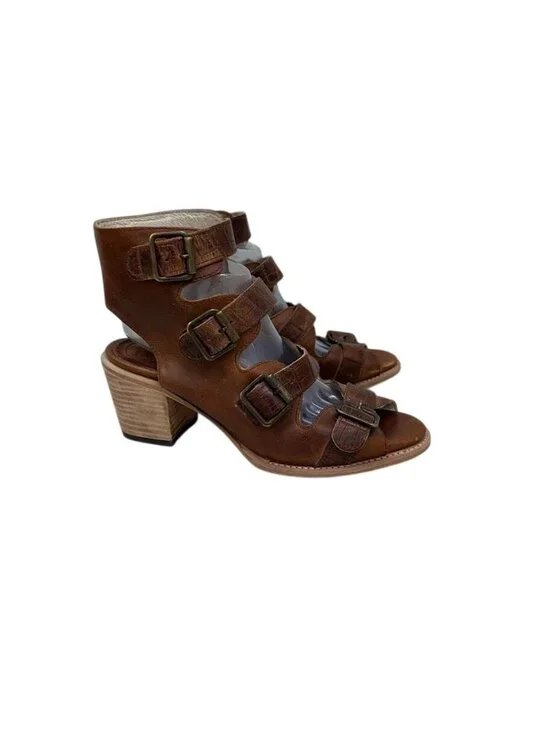Freebird by Steven Quail Brown Leather Strappy Heeled Sandal Shoes Womens sz 10 - Picture 1 of 8